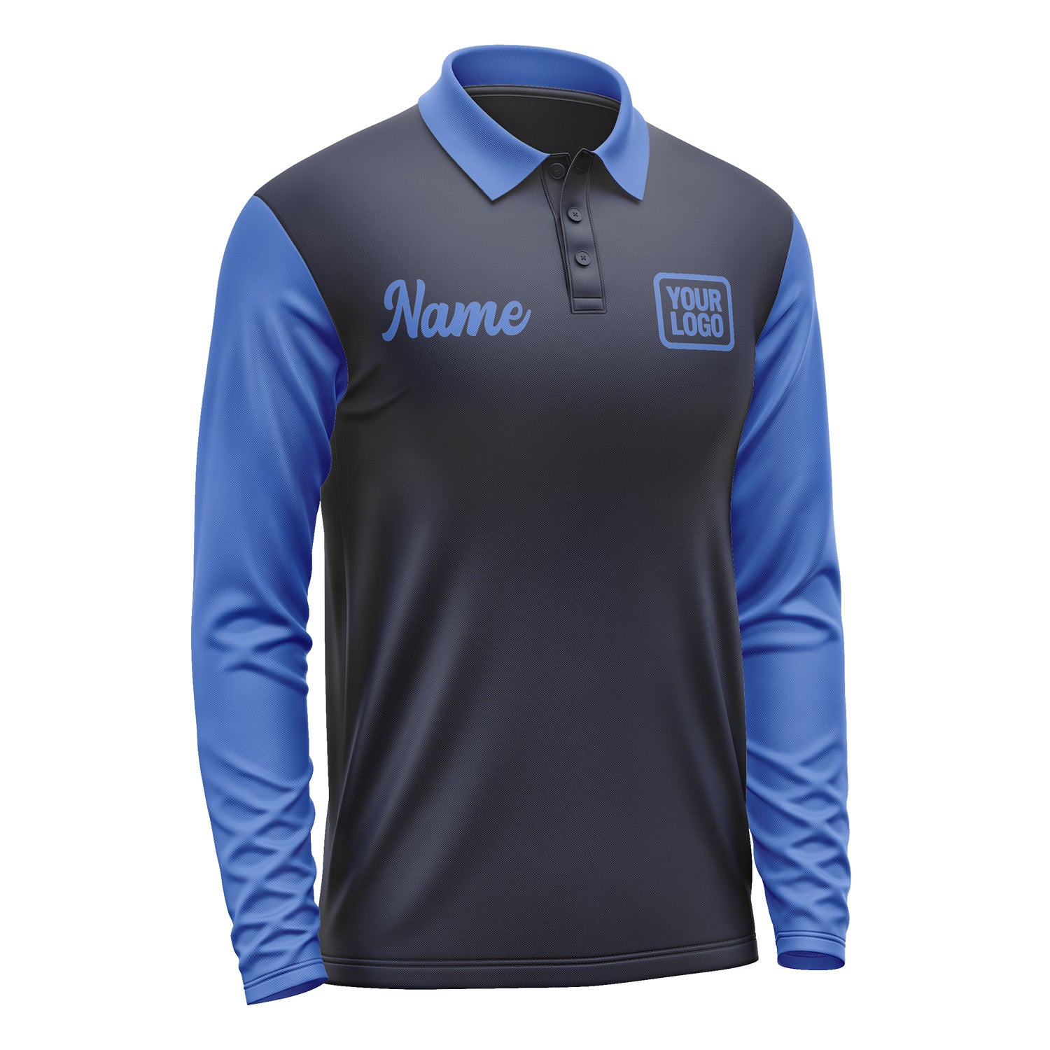 Custom Navy Sky Blue Long Sleeve Polo Shirt Pl110909B109