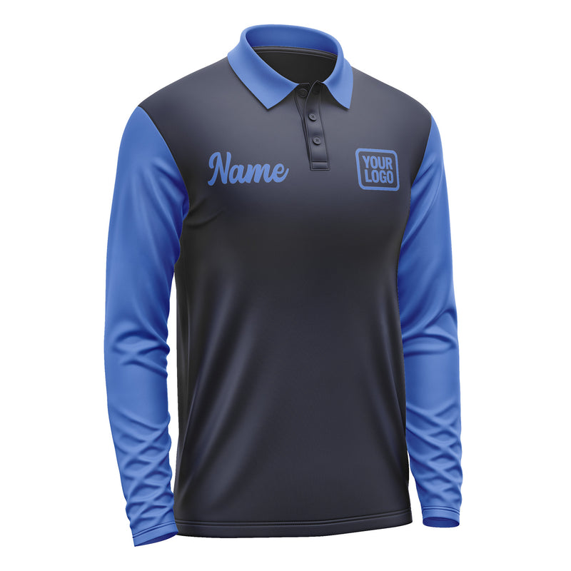 Custom Navy Sky Blue Long Sleeve Polo Shirt Pl110909B109