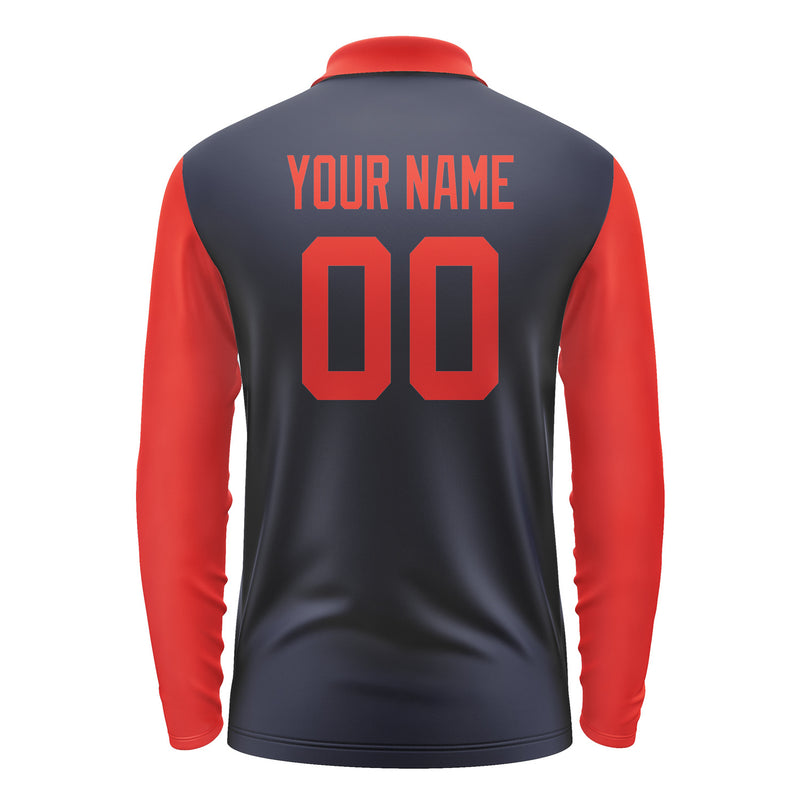 Custom Navy Orange Red Long Sleeve Polo Shirt Pl111212B112