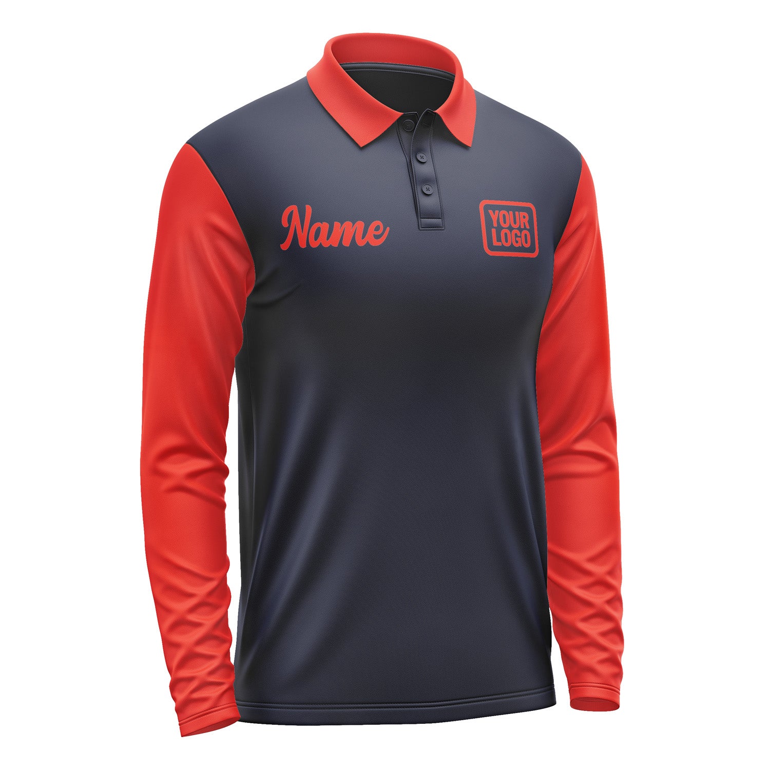 Custom Navy Orange Red Long Sleeve Polo Shirt Pl111212B112