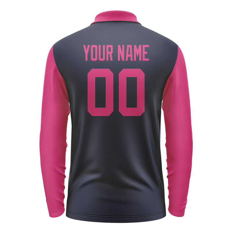 Custom Navy Pink Long Sleeve Polo Shirt Pl111313B113