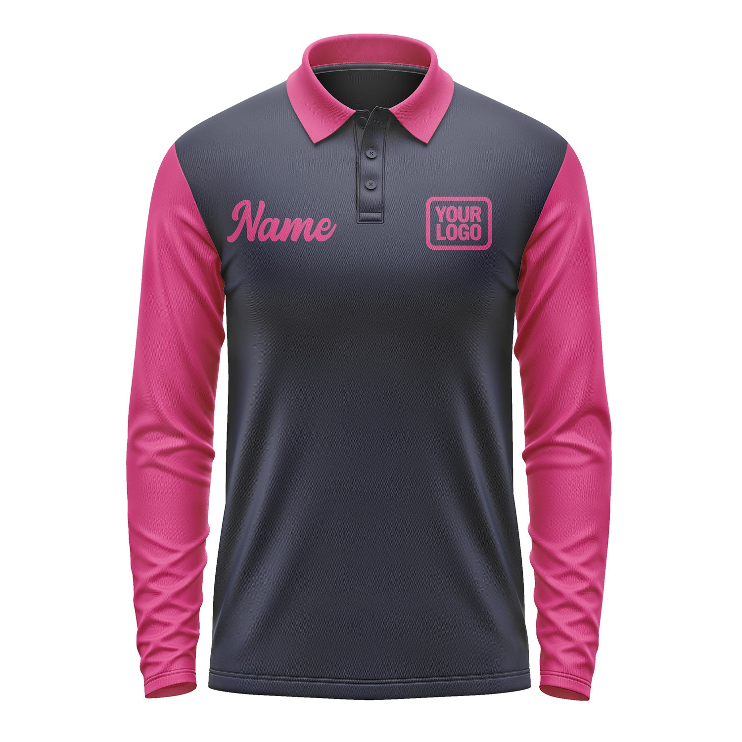 Custom Navy Pink Long Sleeve Polo Shirt Pl111313B113