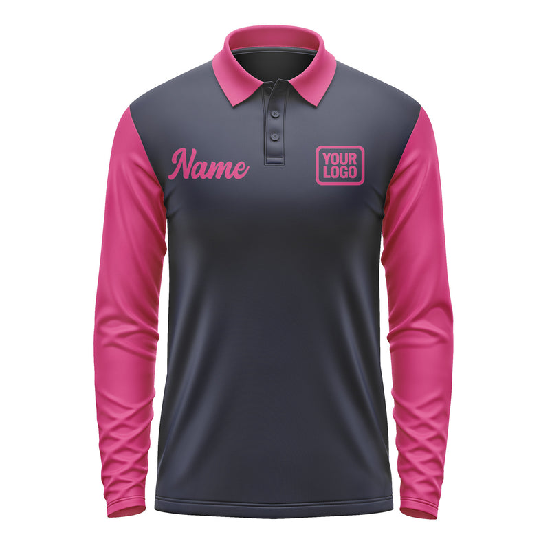 Custom Navy Pink Long Sleeve Polo Shirt Pl111313B113