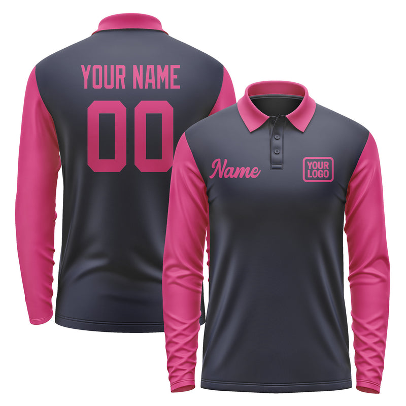 Custom Navy Pink Long Sleeve Polo Shirt Pl111313B113