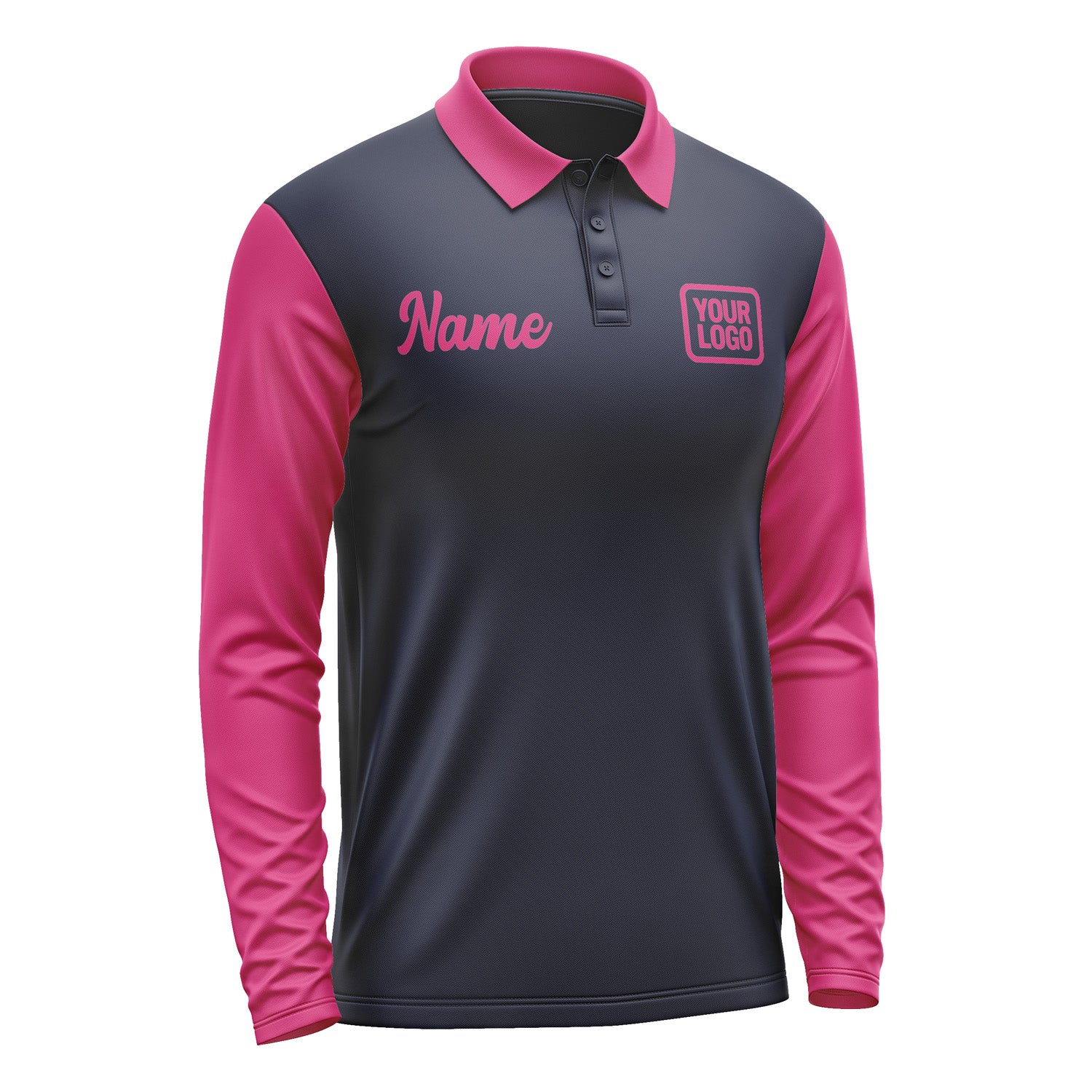 Custom Navy Pink Long Sleeve Polo Shirt Pl111313B113