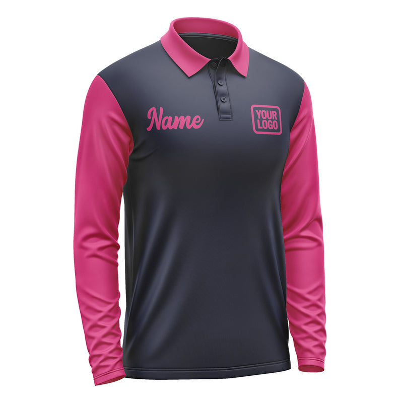 Custom Navy Pink Long Sleeve Polo Shirt Pl111313B113