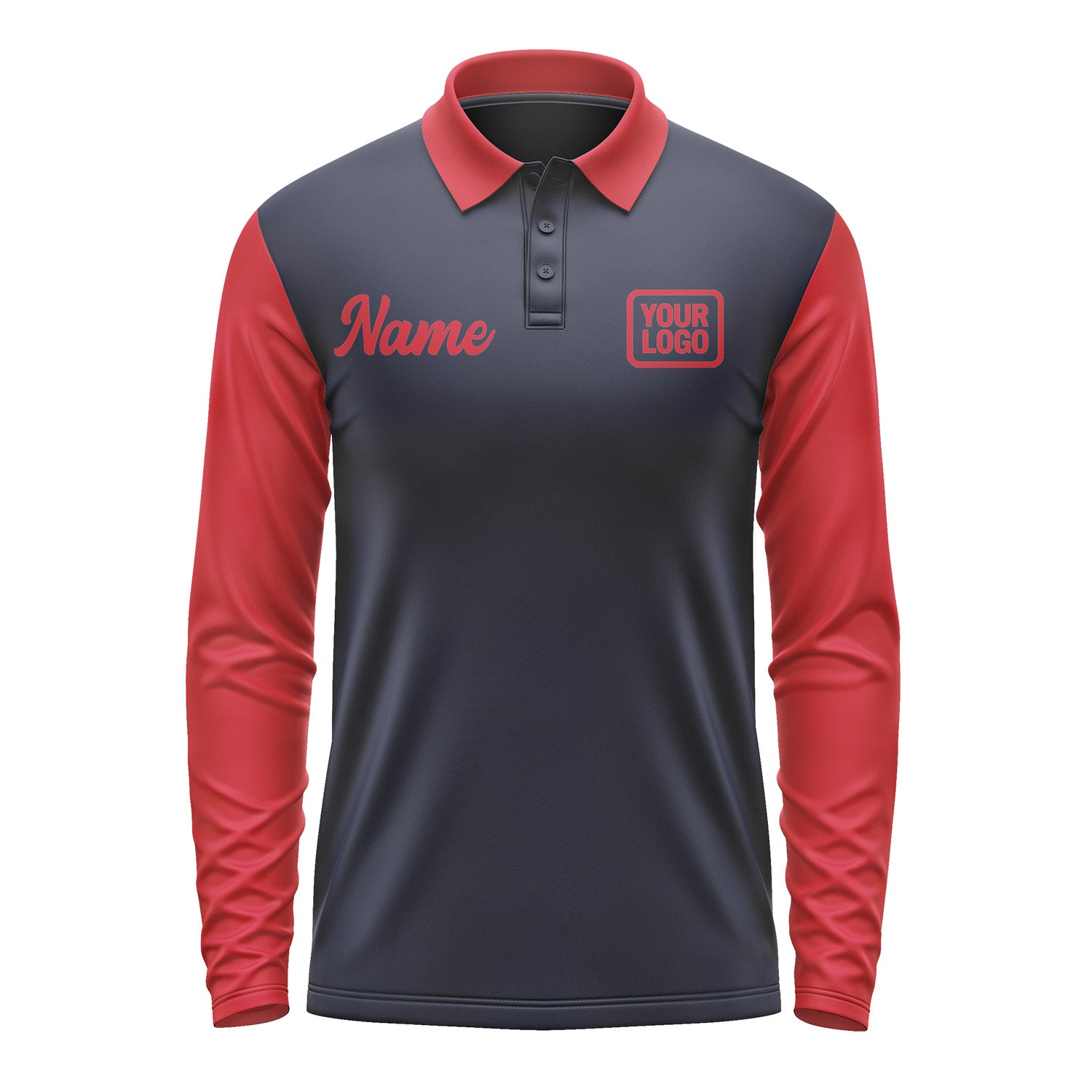 Custom Navy Red Long Sleeve Polo Shirt Pl111414B114
