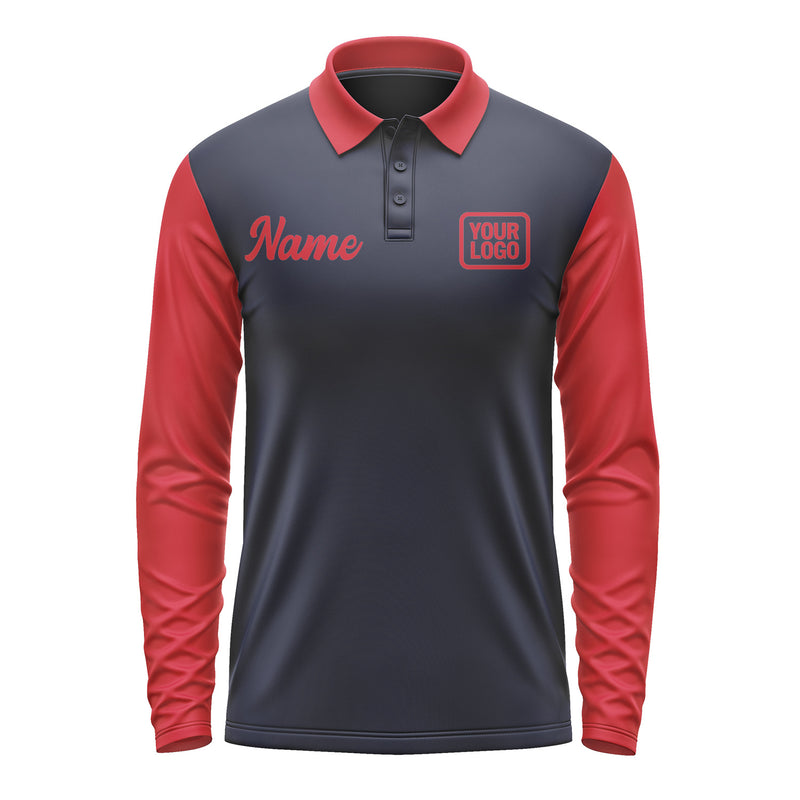 Custom Navy Red Long Sleeve Polo Shirt Pl111414B114