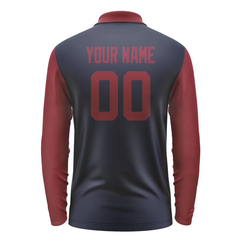 Custom Navy Crimson Red Long Sleeve Polo Shirt Pl111515B115