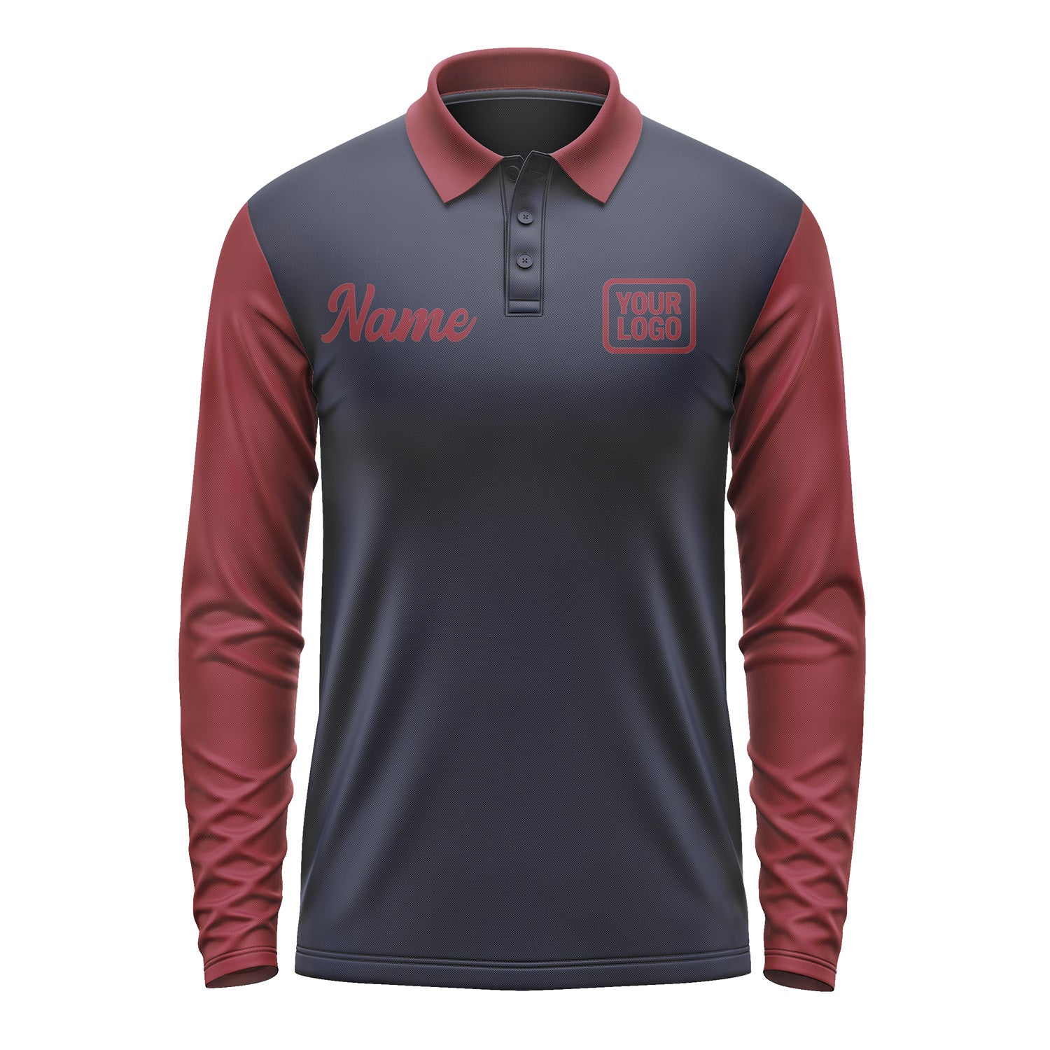 Custom Navy Crimson Red Long Sleeve Polo Shirt Pl111515B115