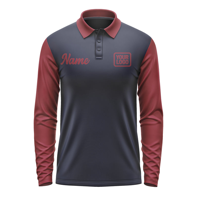 Custom Navy Crimson Red Long Sleeve Polo Shirt Pl111515B115
