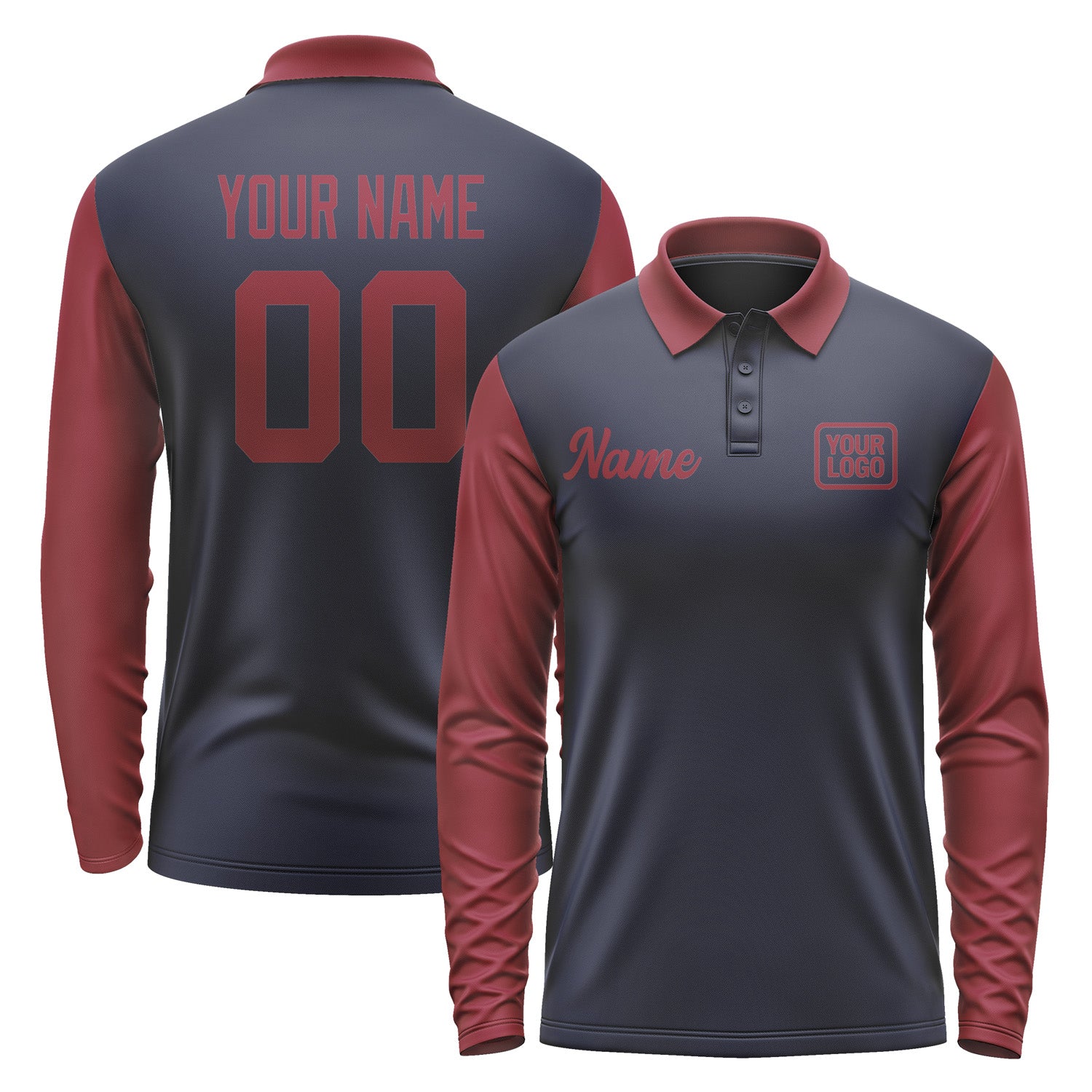 Custom Navy Crimson Red Long Sleeve Polo Shirt Pl111515B115
