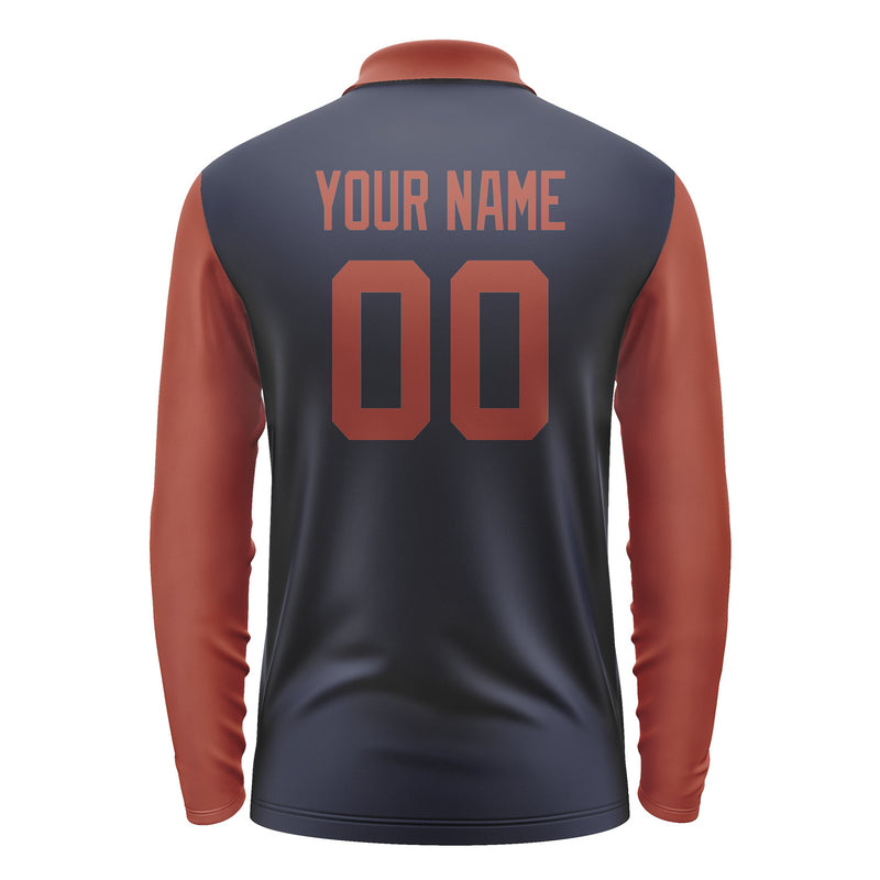 Custom Navy Coral Red Long Sleeve Polo Shirt Pl111616B116