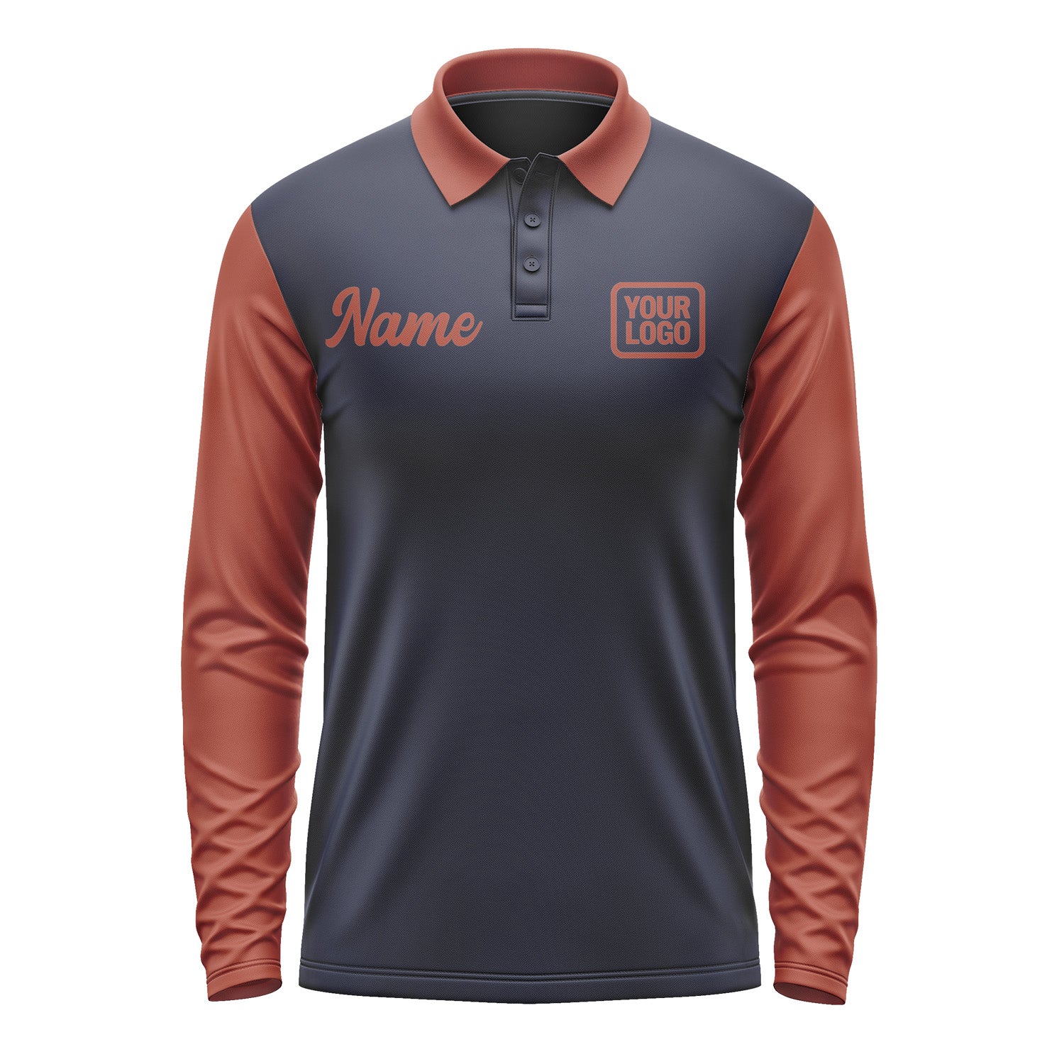 Custom Navy Coral Red Long Sleeve Polo Shirt Pl111616B116