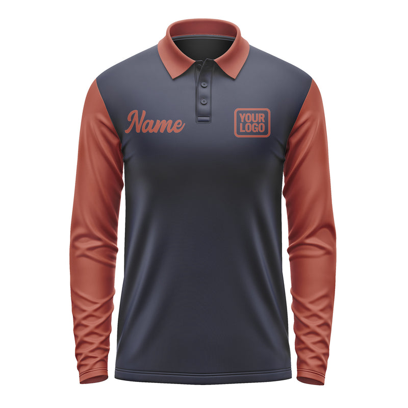 Custom Navy Coral Red Long Sleeve Polo Shirt Pl111616B116