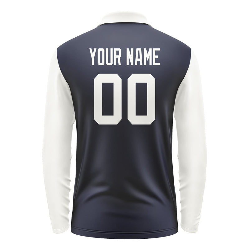 Custom Navy White Long Sleeve Polo Shirt Pl111818B118