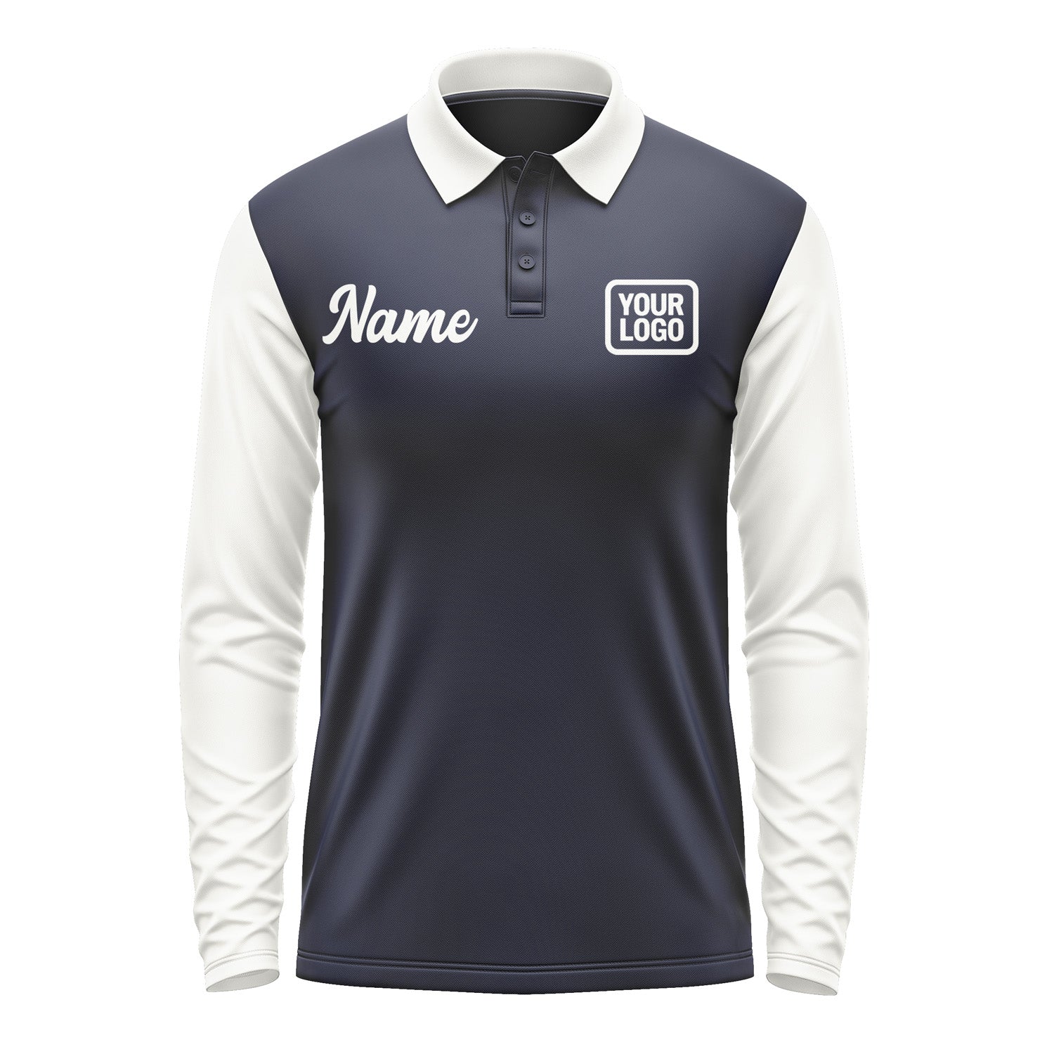 Custom Navy White Long Sleeve Polo Shirt Pl111818B118