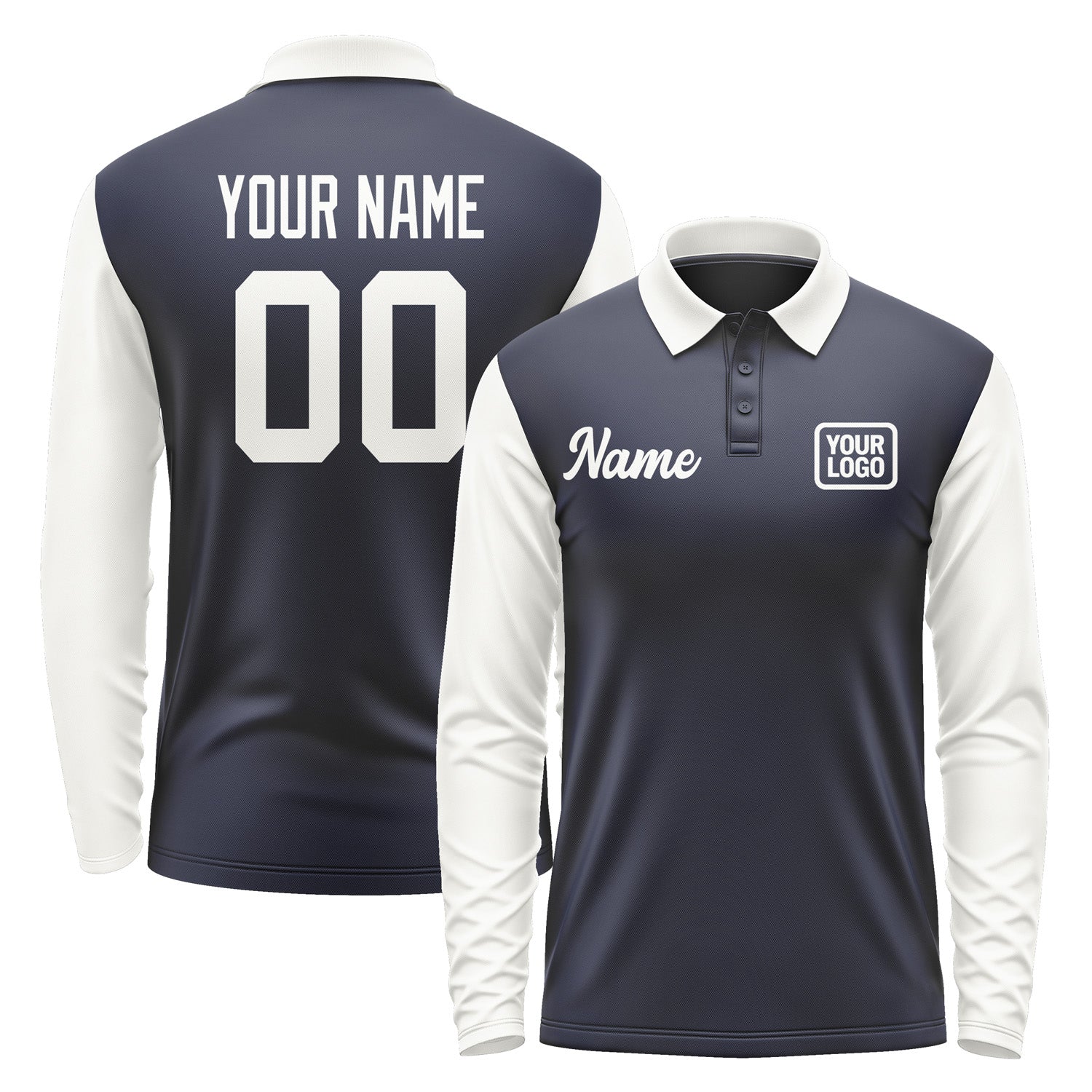 Custom Navy White Long Sleeve Polo Shirt Pl111818B118