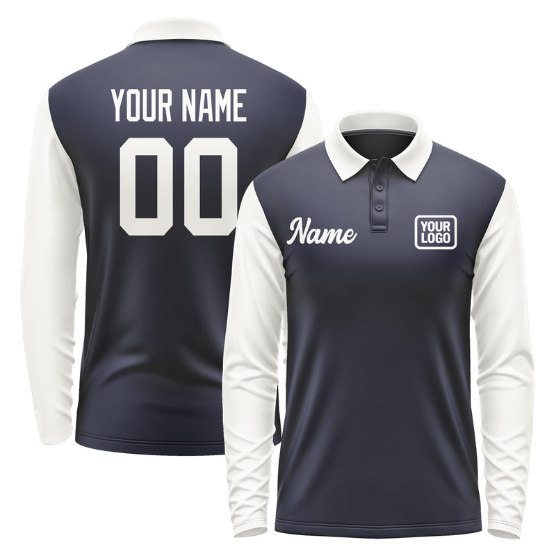 Custom Navy White Long Sleeve Polo Shirt Pl111818B118