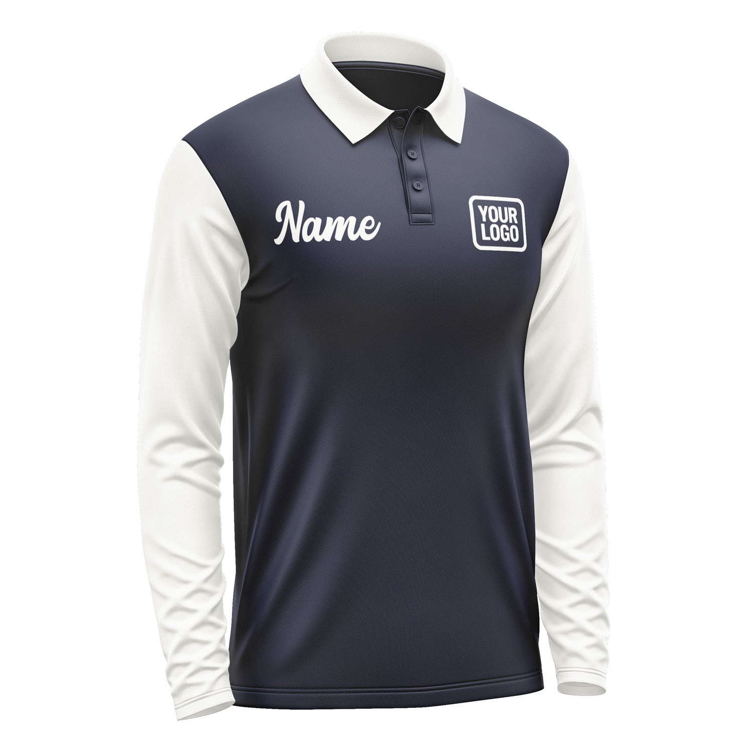 Custom Navy White Long Sleeve Polo Shirt Pl111818B118
