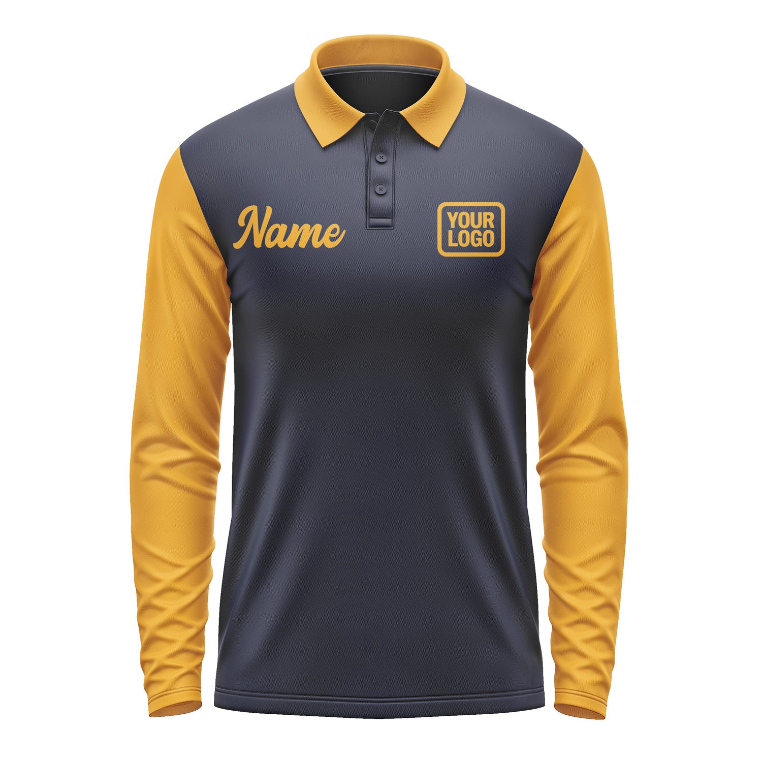 Custom Navy Yellow Long Sleeve Polo Shirt Pl111919B119