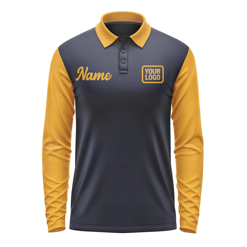 Custom Navy Yellow Long Sleeve Polo Shirt Pl111919B119