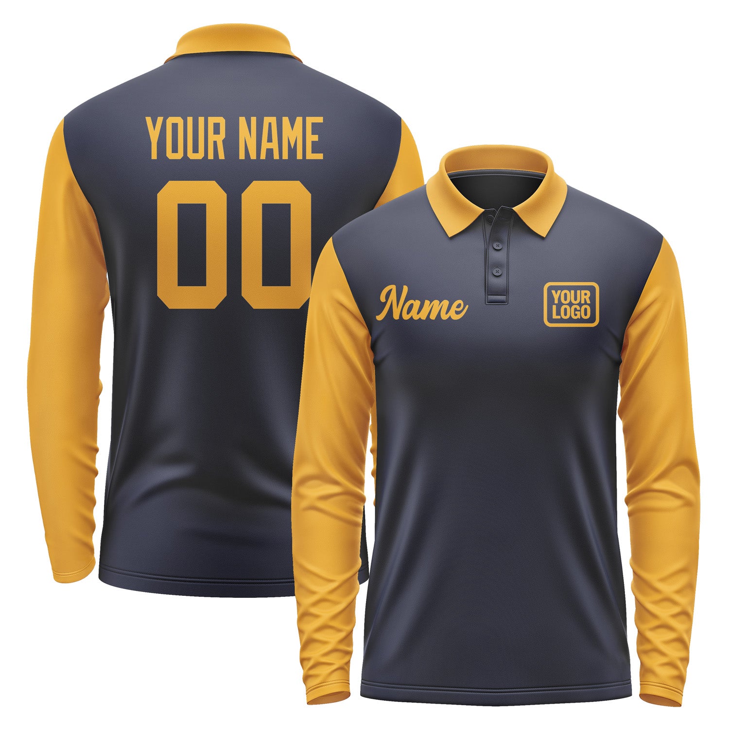 Custom Navy Yellow Long Sleeve Polo Shirt Pl111919B119