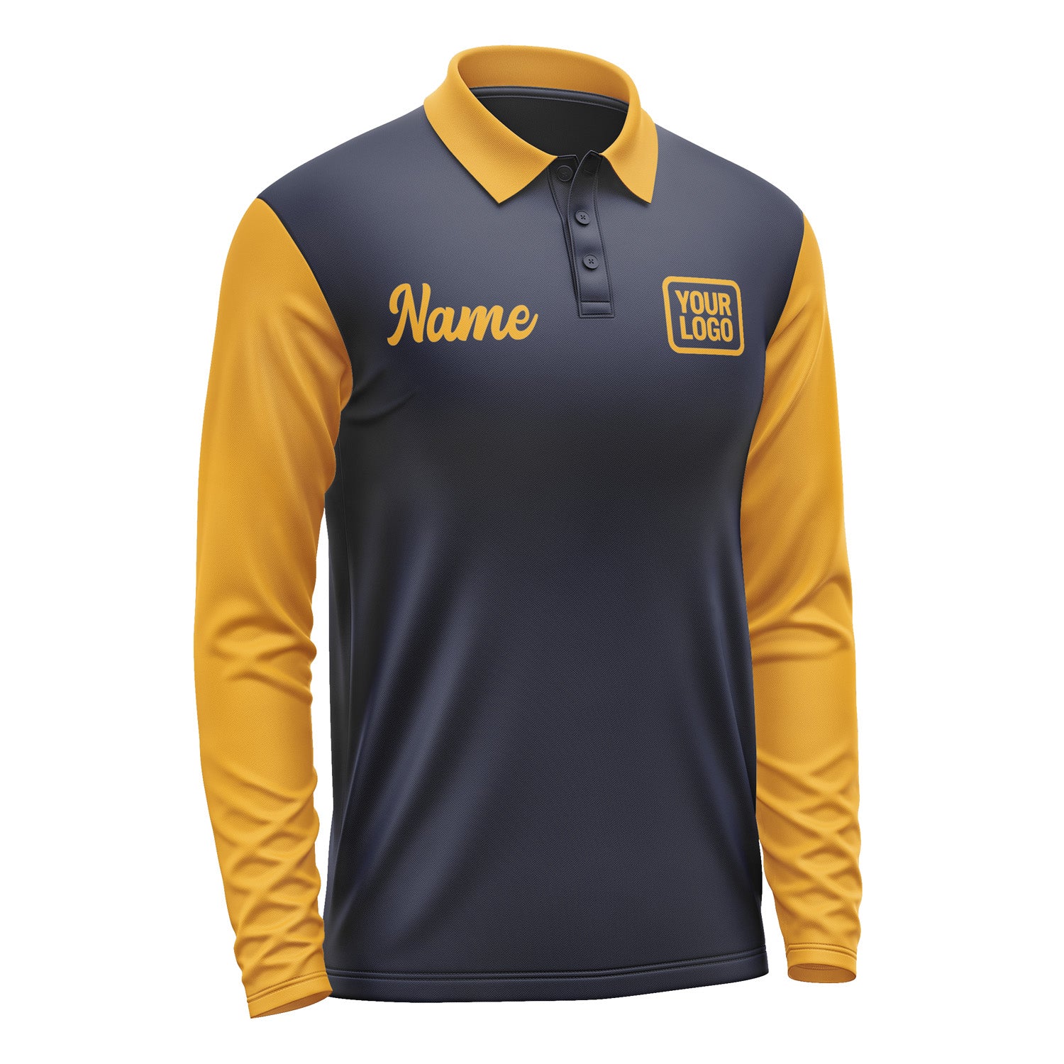 Custom Navy Yellow Long Sleeve Polo Shirt Pl111919B119