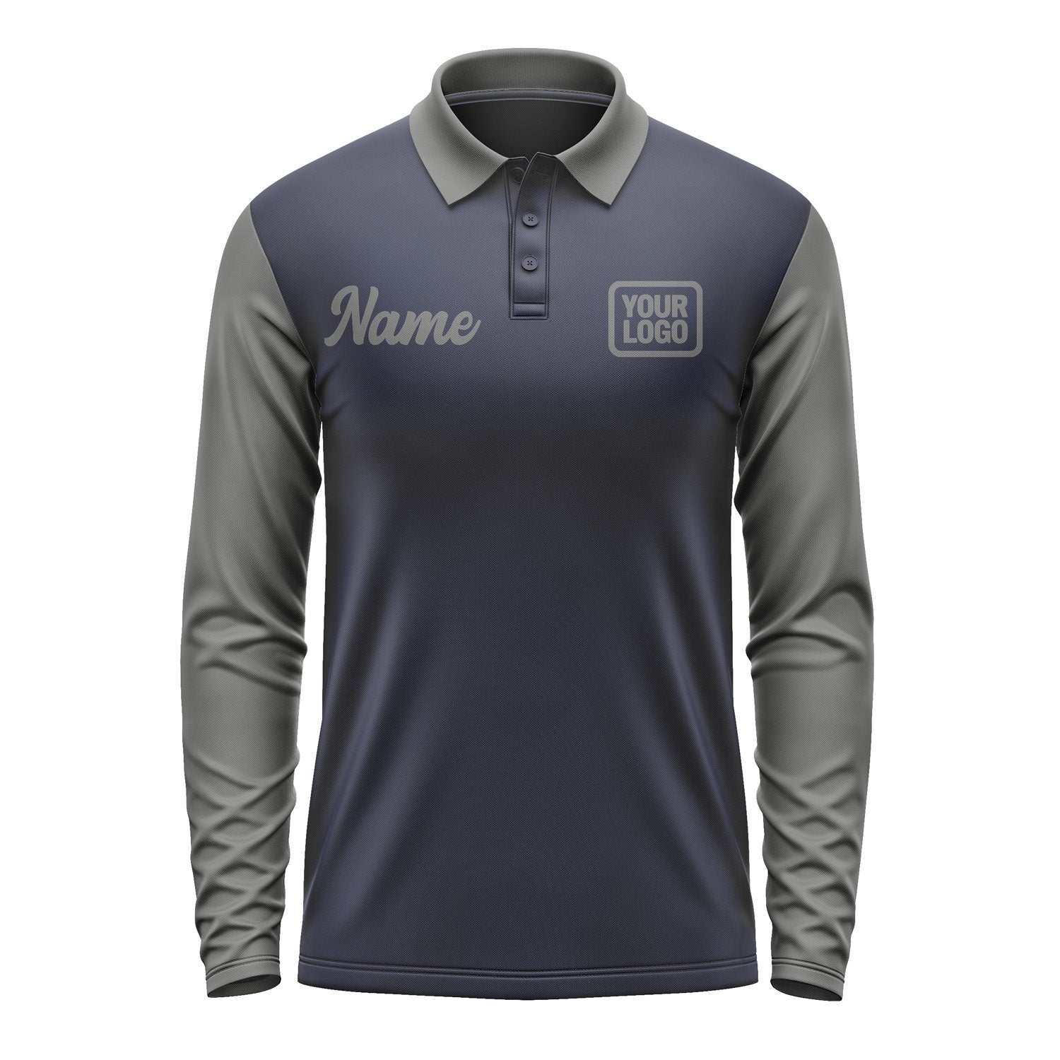 Custom Navy Dark Grey Long Sleeve Polo Shirt Pl112020B120