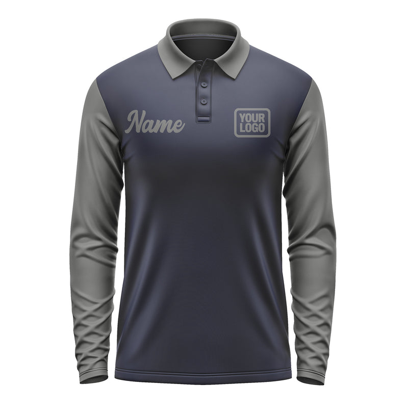 Custom Navy Dark Grey Long Sleeve Polo Shirt Pl112020B120