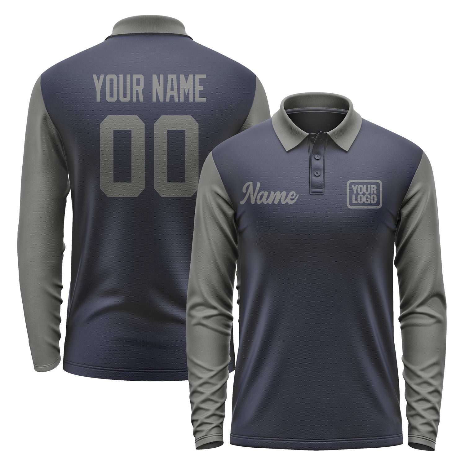 Custom Navy Dark Grey Long Sleeve Polo Shirt Pl112020B120