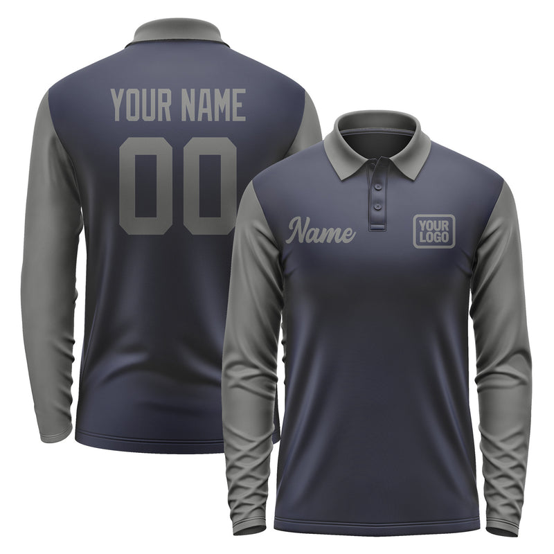 Custom Navy Dark Grey Long Sleeve Polo Shirt Pl112020B120