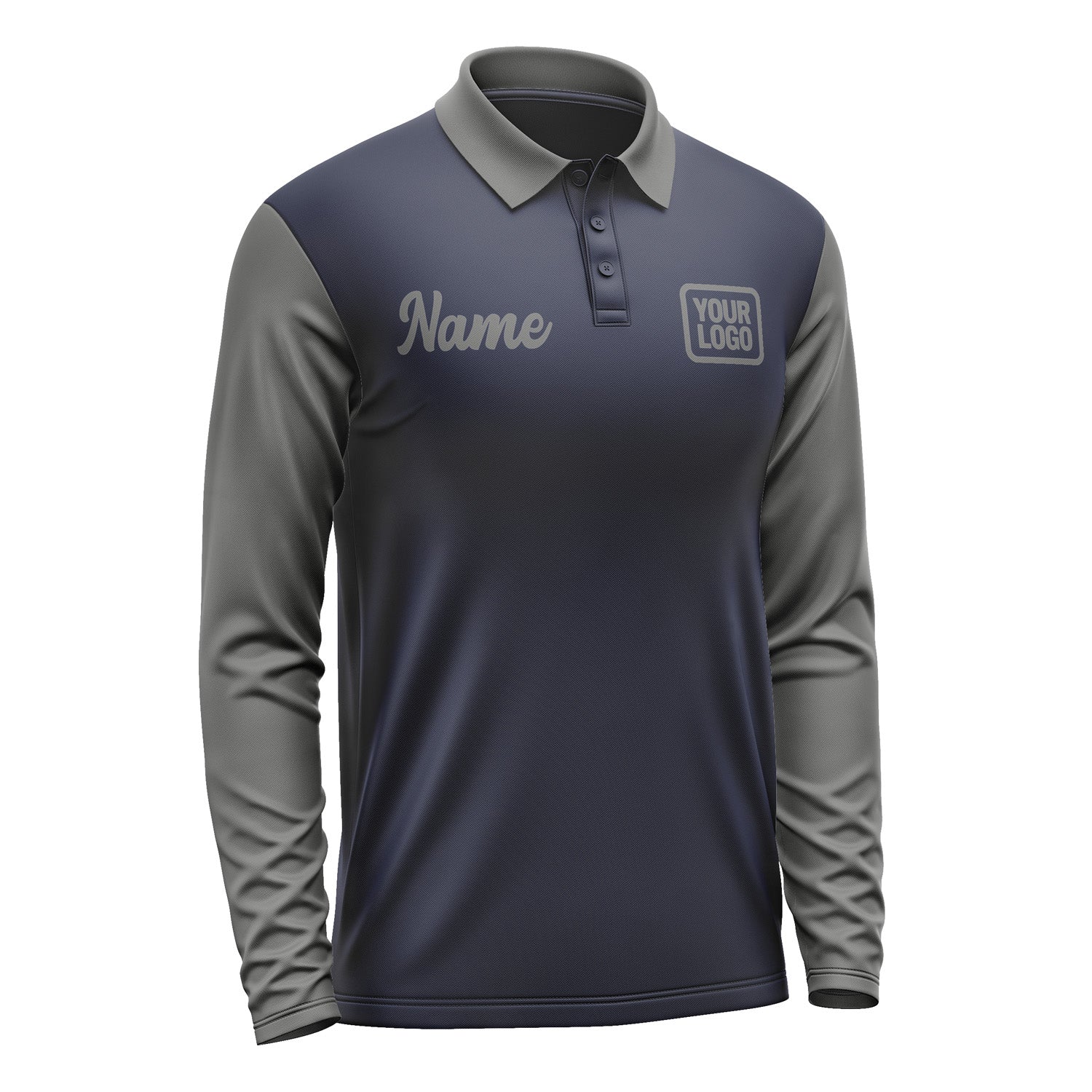 Custom Navy Dark Grey Long Sleeve Polo Shirt Pl112020B120
