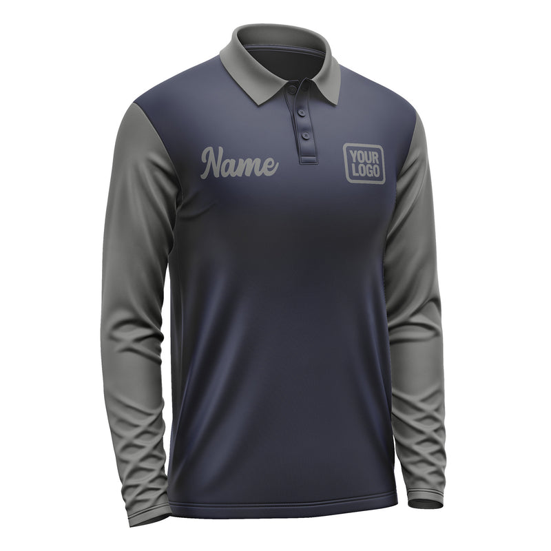 Custom Navy Dark Grey Long Sleeve Polo Shirt Pl112020B120