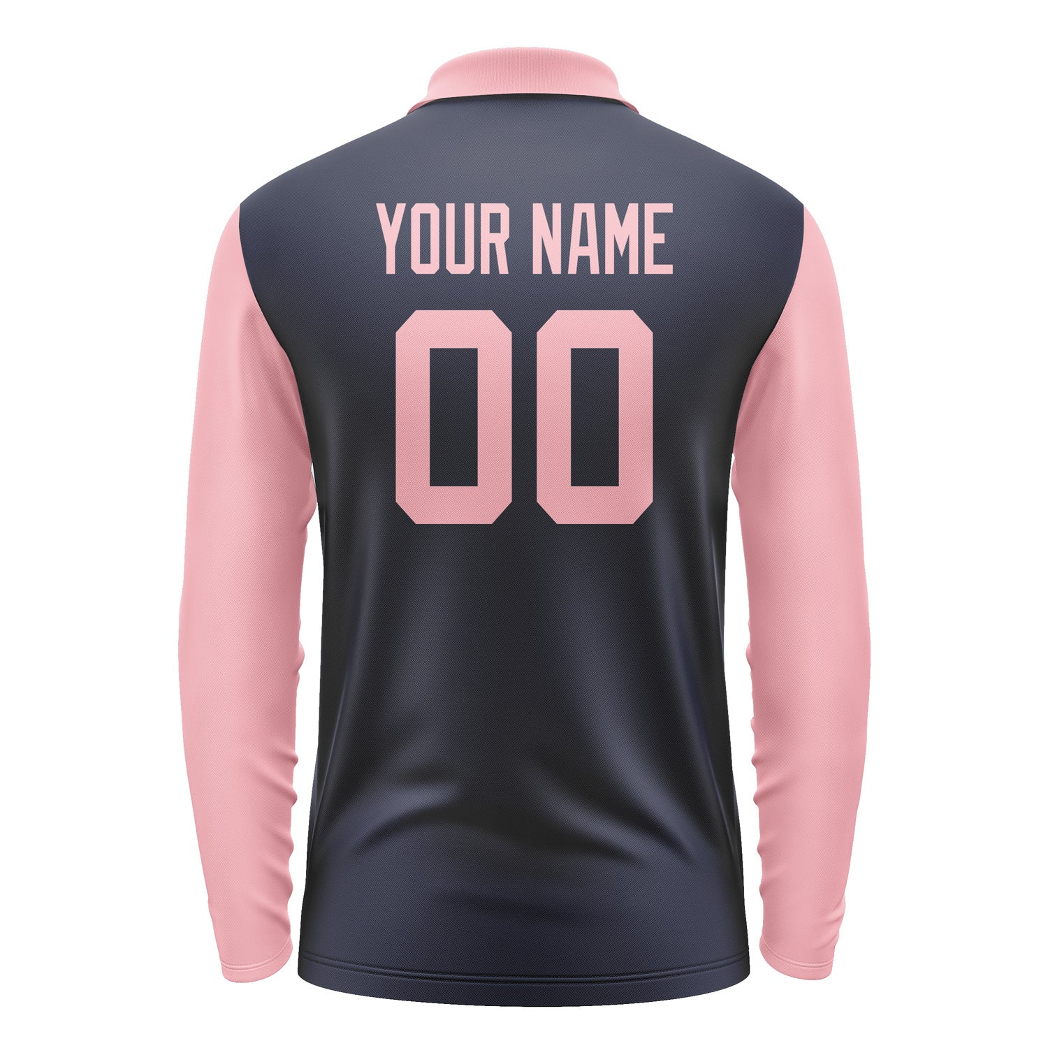 Custom Navy Light Pink Long Sleeve Polo Shirt Pl112121B121