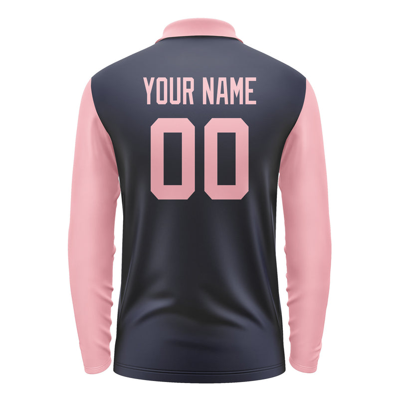 Custom Navy Light Pink Long Sleeve Polo Shirt Pl112121B121