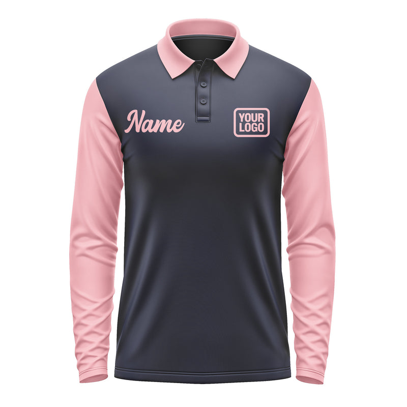 Custom Navy Light Pink Long Sleeve Polo Shirt Pl112121B121