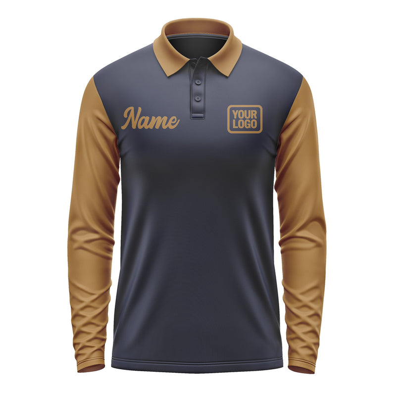 Custom Navy Khaki Long Sleeve Polo Shirt Pl112222B122
