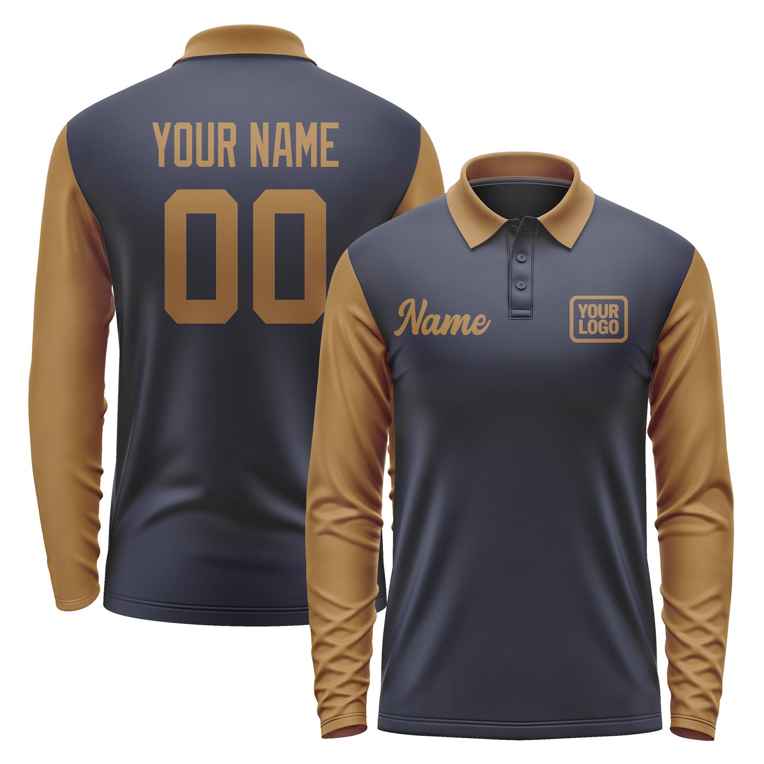 Custom Navy Khaki Long Sleeve Polo Shirt Pl112222B122