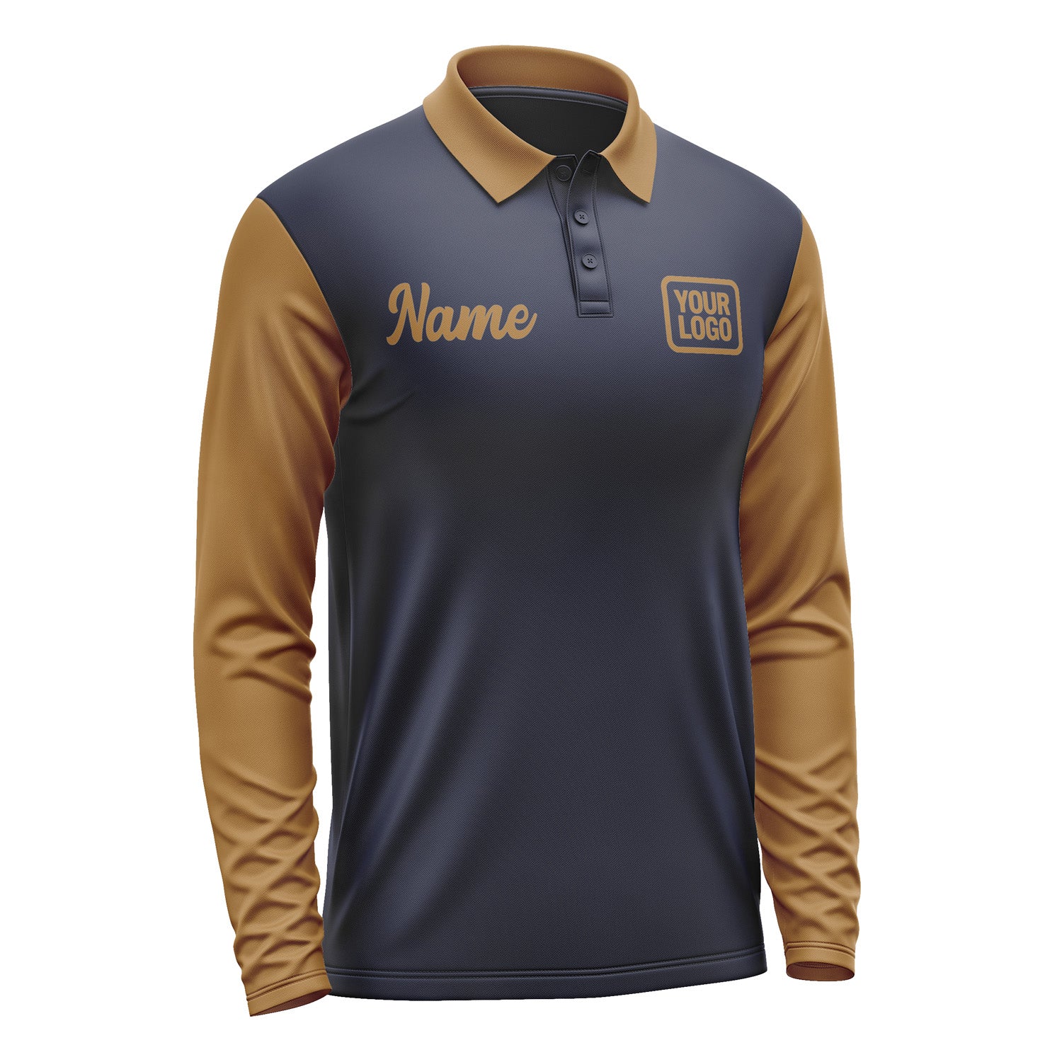 Custom Navy Khaki Long Sleeve Polo Shirt Pl112222B122