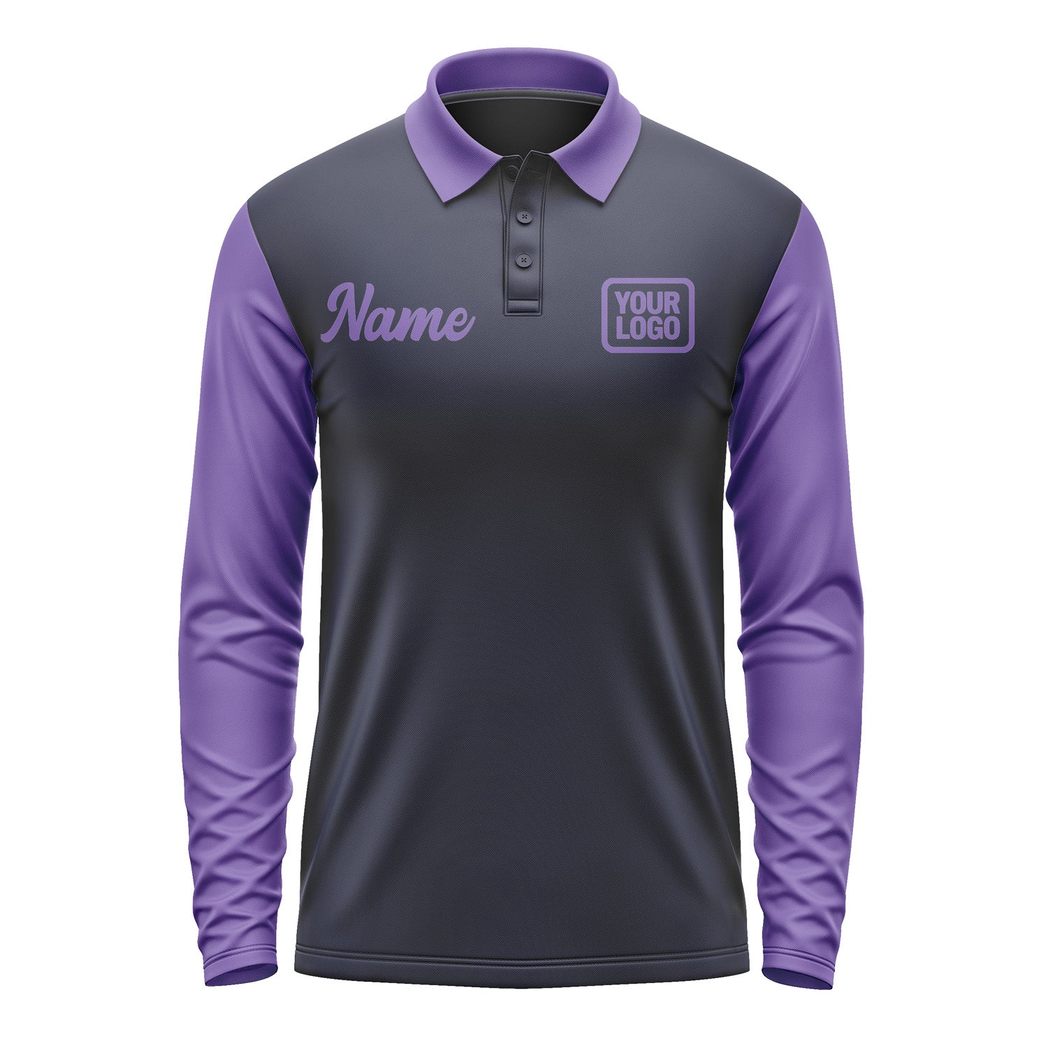 Custom Navy Light Purple Long Sleeve Polo Shirt Pl112323B123