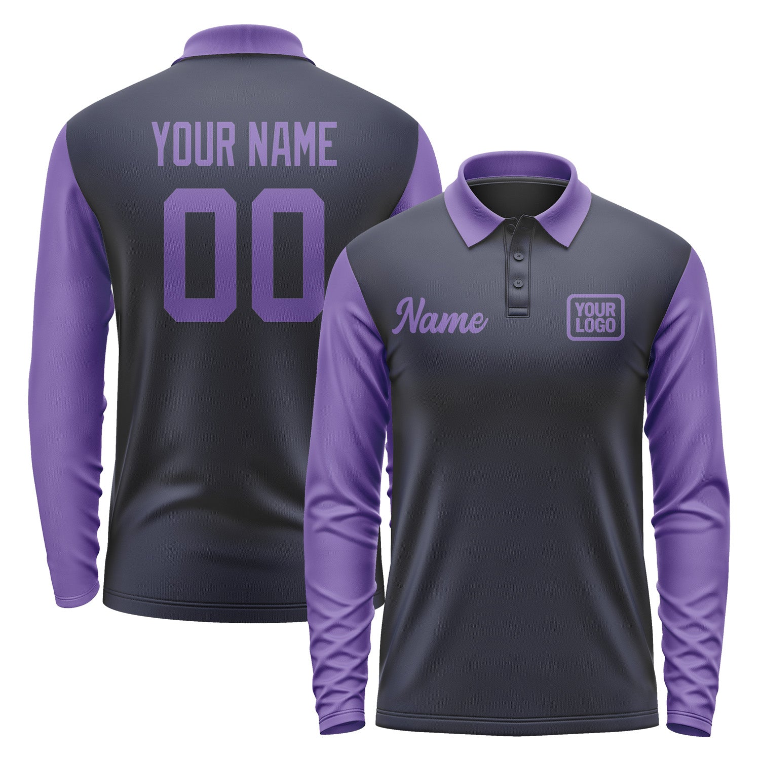 Custom Navy Light Purple Long Sleeve Polo Shirt Pl112323B123