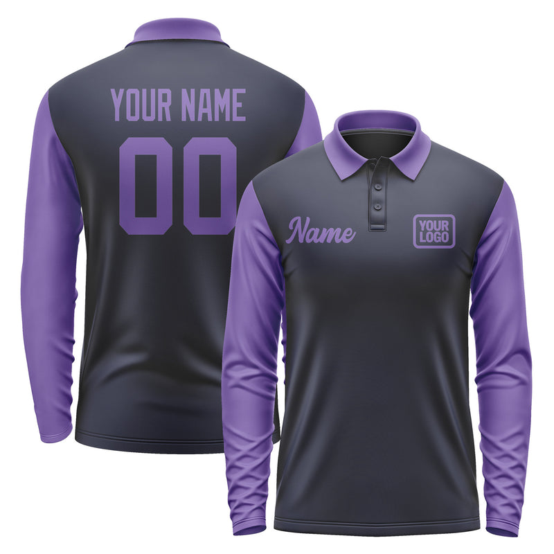 Custom Navy Light Purple Long Sleeve Polo Shirt Pl112323B123