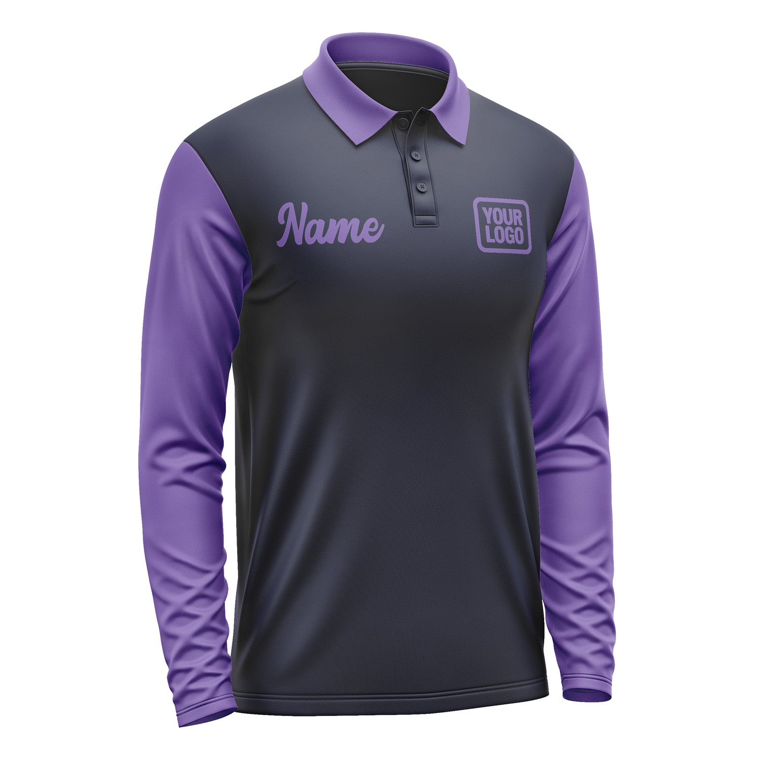 Custom Navy Light Purple Long Sleeve Polo Shirt Pl112323B123