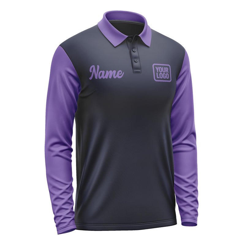 Custom Navy Light Purple Long Sleeve Polo Shirt Pl112323B123
