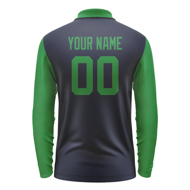 Custom Navy Emerald Green Long Sleeve Polo Shirt Pl112424B124