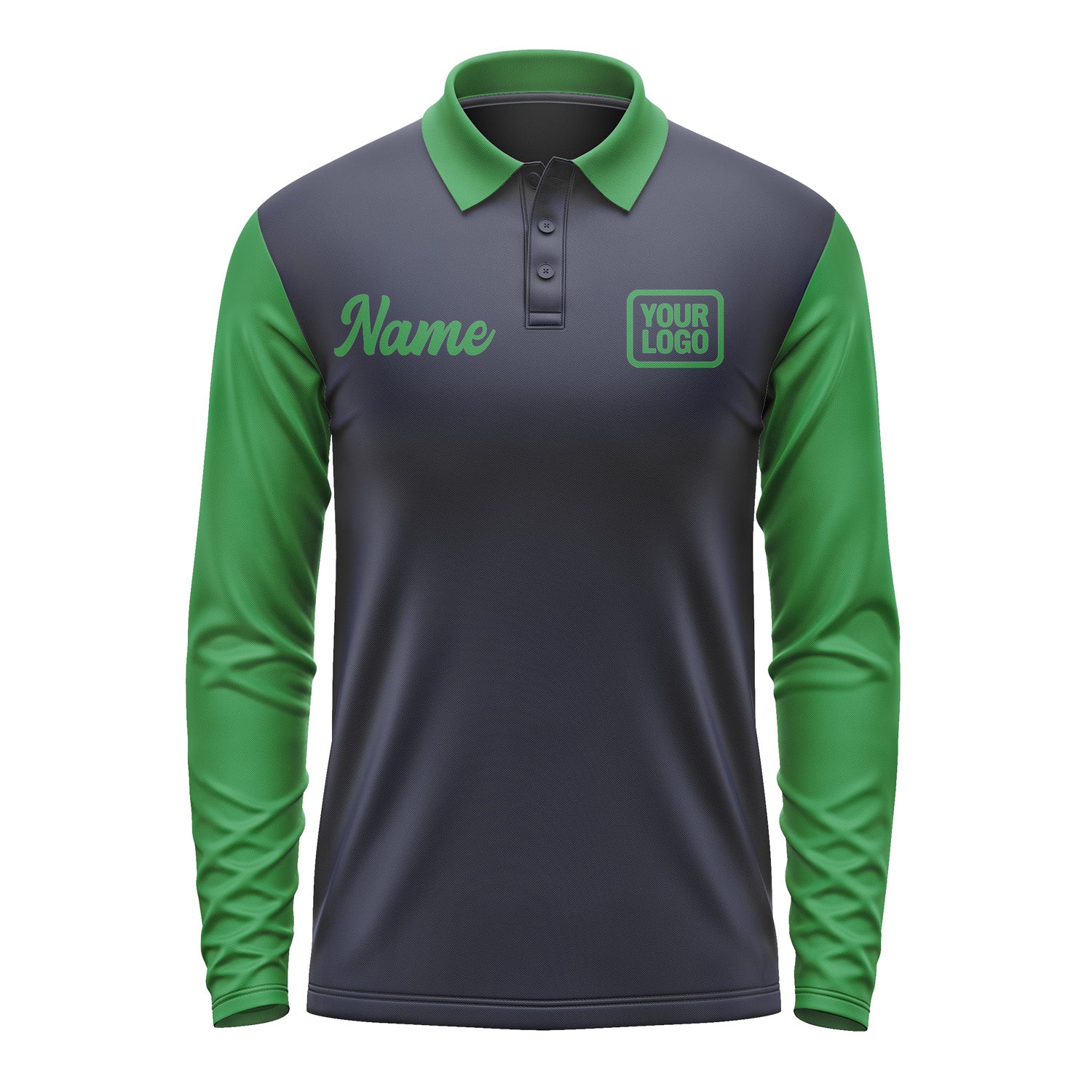 Custom Navy Emerald Green Long Sleeve Polo Shirt Pl112424B124