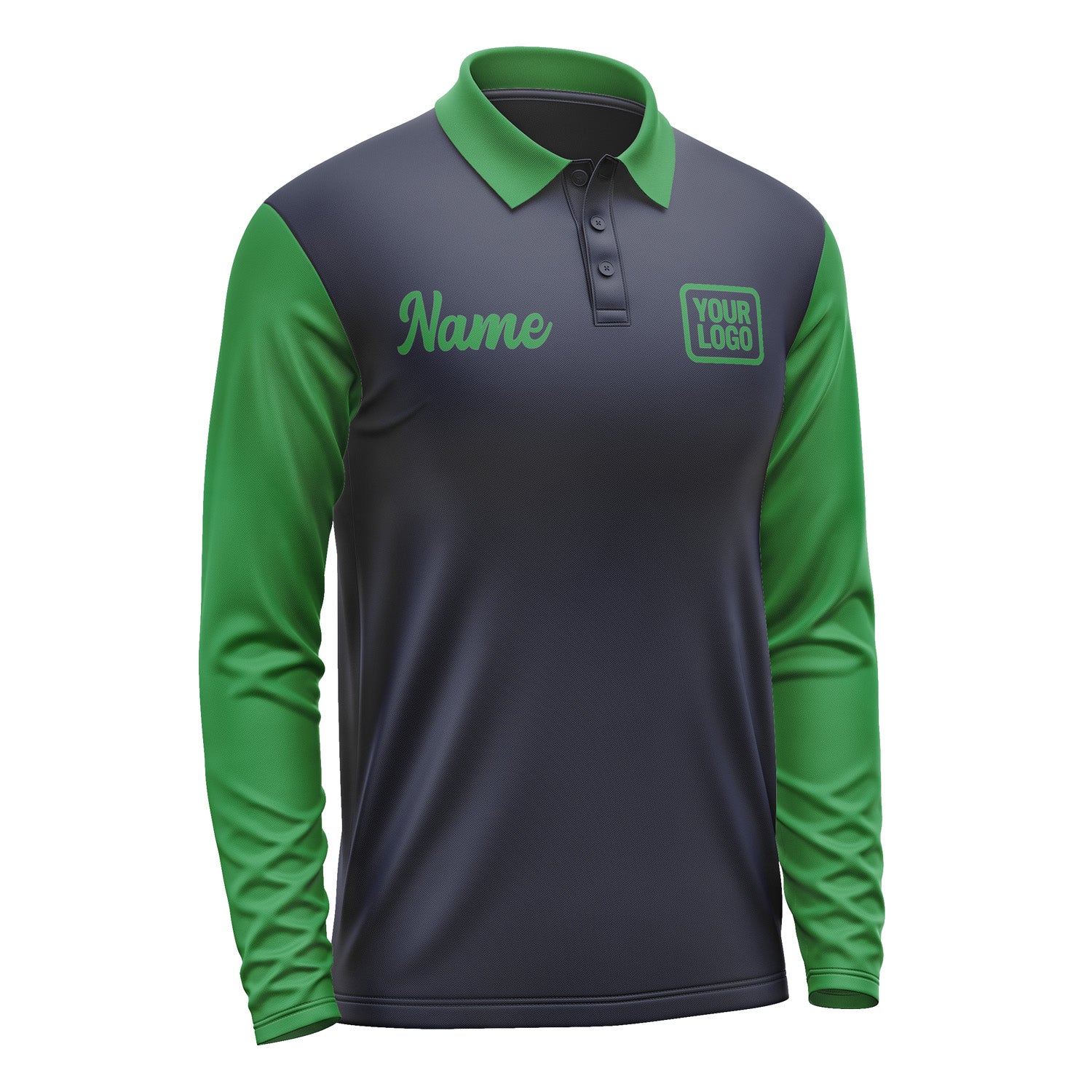 Custom Navy Emerald Green Long Sleeve Polo Shirt Pl112424B124