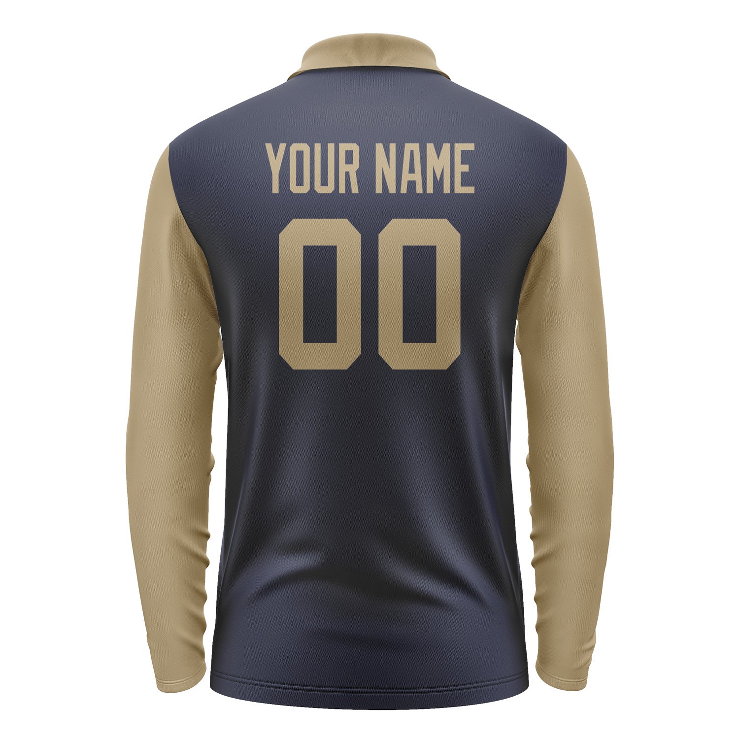 Custom Navy Light Khaki Long Sleeve Polo Shirt Pl112525B125
