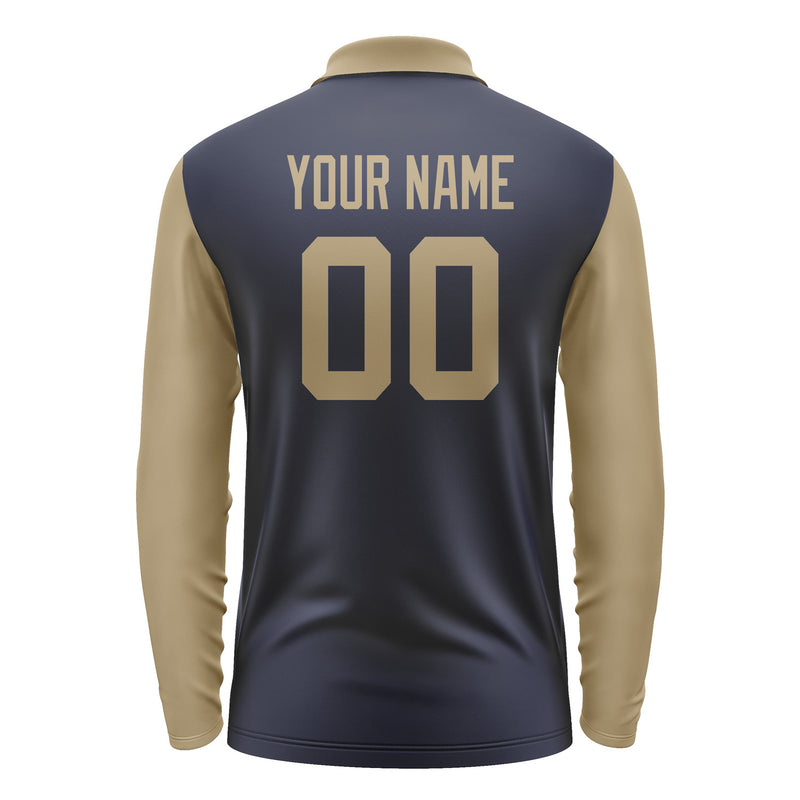 Custom Navy Light Khaki Long Sleeve Polo Shirt Pl112525B125